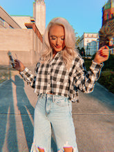 Load image into Gallery viewer, Hey Boo! Checkered Crop Flannel
