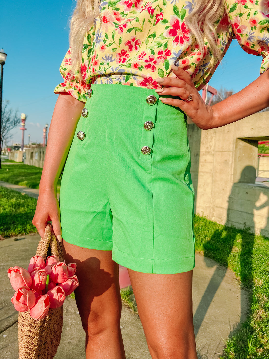Lime Green High Waisted Shorts