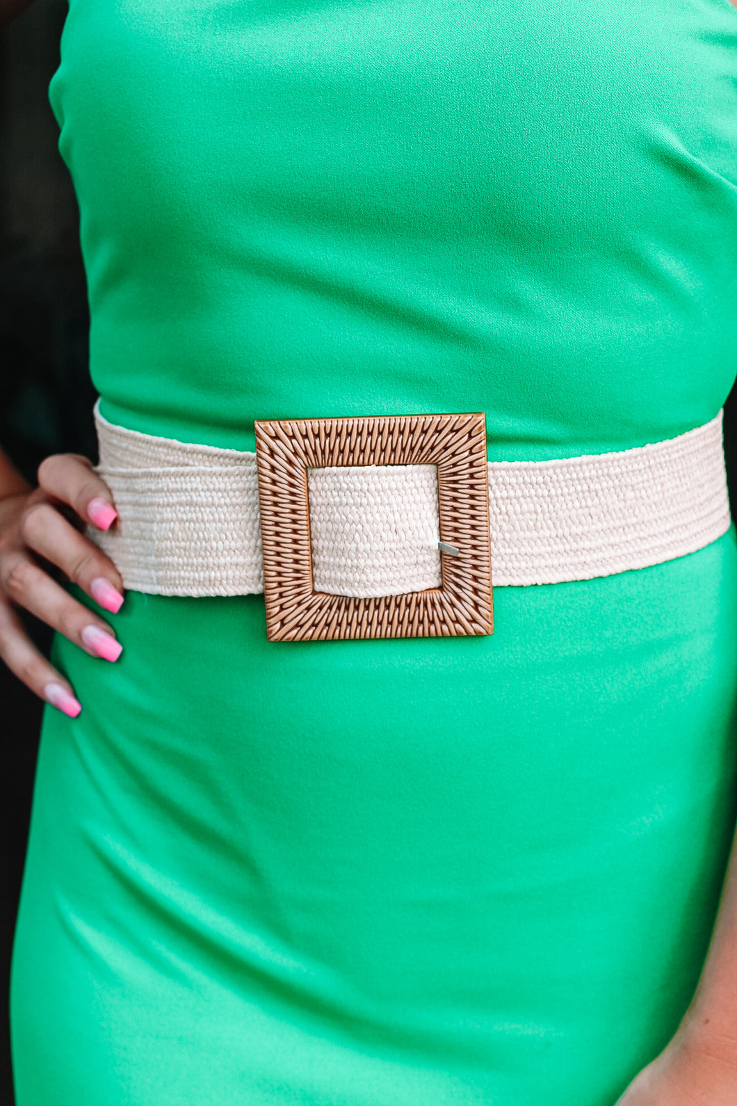 Square Woven Accent Belt- Ivory