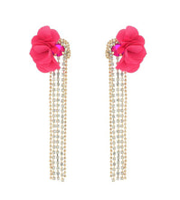 Load image into Gallery viewer, Fuchsia Floral Rhinestone Drop Earrings

