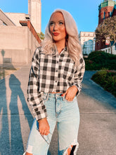 Load image into Gallery viewer, Hey Boo! Checkered Crop Flannel
